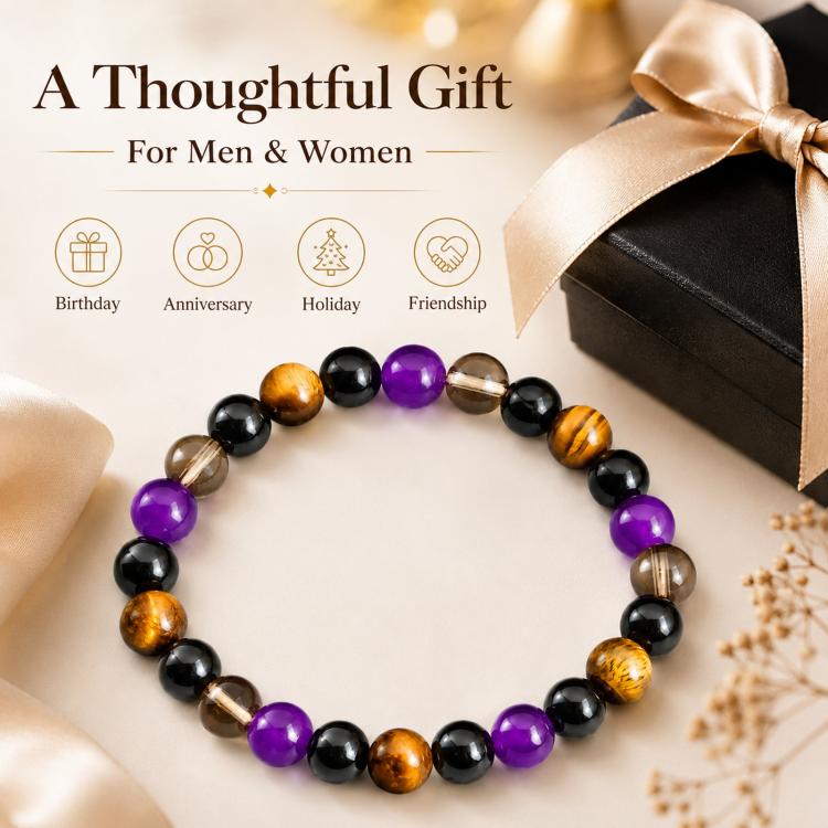 Natural Crystal Beaded Bracelet for Men Women 8mm Amethyst Energy Bracelet for Confidence Meditation Yoga Gift