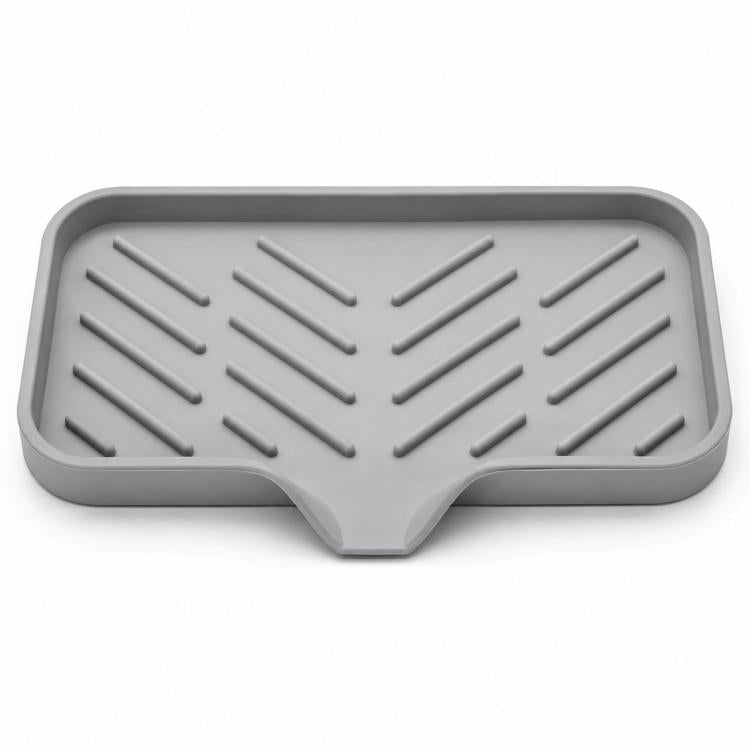 Large Silicone Sponge Holder for Kitchen Bathroom Sink 5-Degree Slanted Sink Tray with Drain Spout