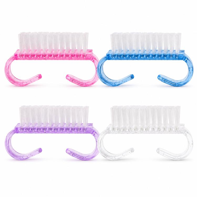 4pcs /Pack Horn Handle Nail Brush, Glitter Plastic Fingernail Scrub Brush for Dust Cleaning, Mini Manicure Hand Scrubbing Brush, 4pcs Mixed Color