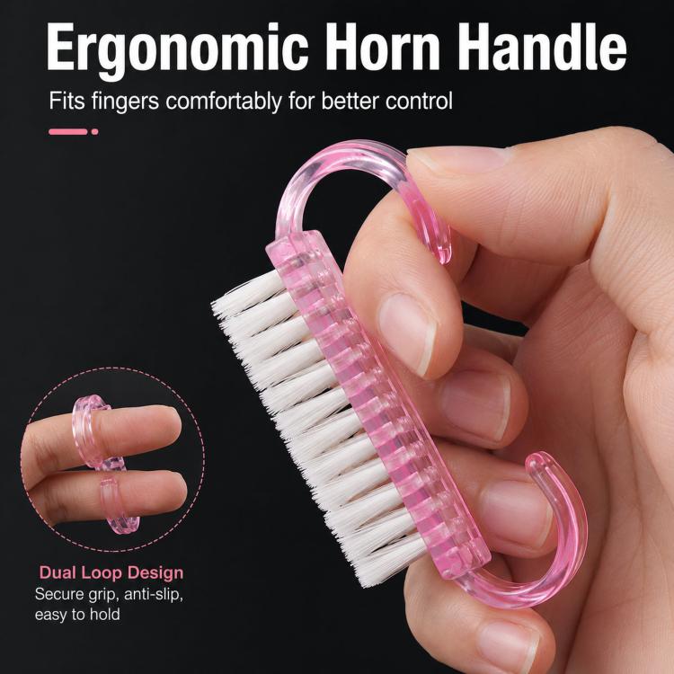 4pcs /Pack Horn Handle Nail Brush, Glitter Plastic Fingernail Scrub Brush for Dust Cleaning, Mini Manicure Hand Scrubbing Brush, 4pcs Mixed Color