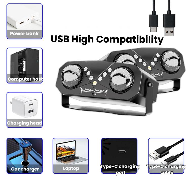 EMS-38 LED Double Magic Ball Stage Light, Colorful Rotating Laser Atmosphere Lamp, USB, US Plug, EU Plug
