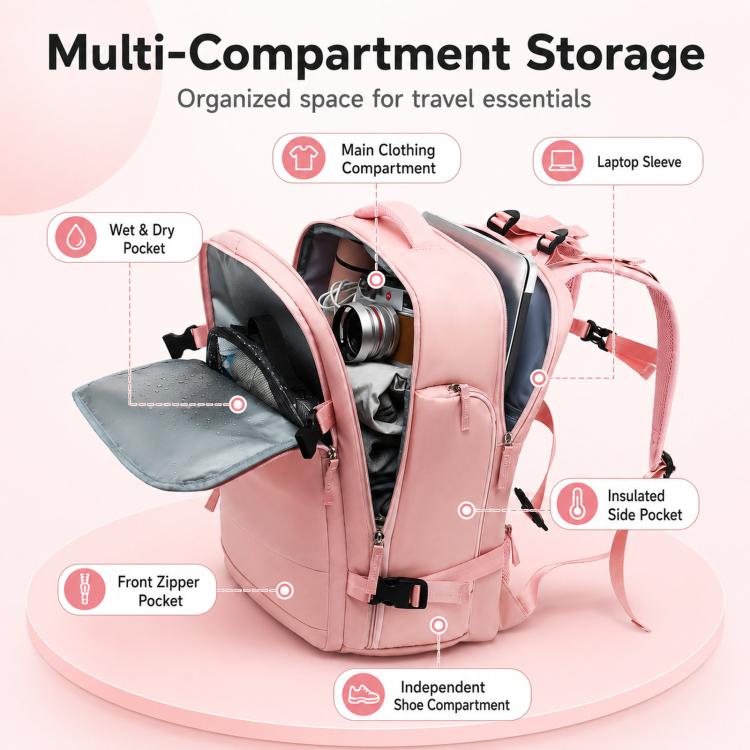 Women Men Travel Backpack Carry-On with Laptop Compartment & USB Port, Shoe Storage, Wet/Dry Separation, Waterproof Large Capacity Daypack