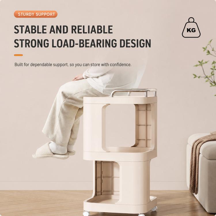 Mobile Side Table with Wheels 3-Tier Rolling Utility Cart Lockable Bedside Nightstand, Short Type Cream, Short Type Yellow, Tall Type Cream, Tall Type Yellow