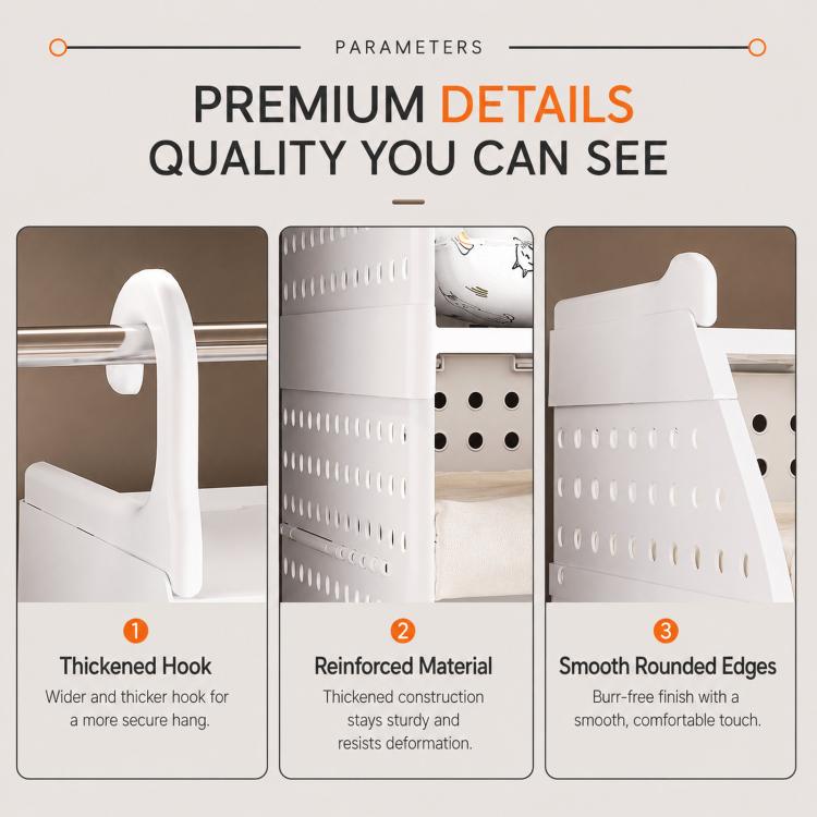 Hanging Closet Organizer Plastic Hanging Shelves Stackable Wardrobe Storage Basket for Clothes, 1-Tier, 2-Tier, 3-Tier