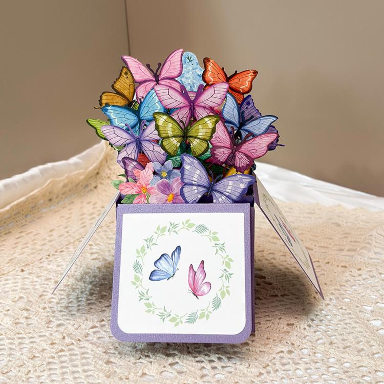 3D Pop-Up Box Butterfly Greeting Card Purple Butterfly Blessing Card