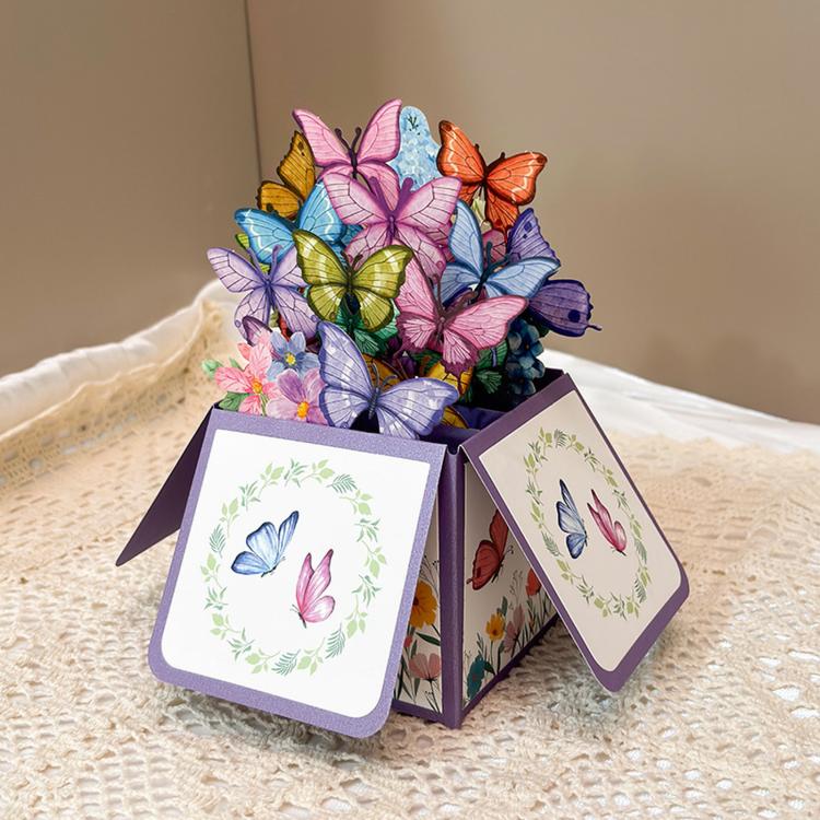 3D Pop-Up Box Butterfly Greeting Card Purple Butterfly Blessing Card