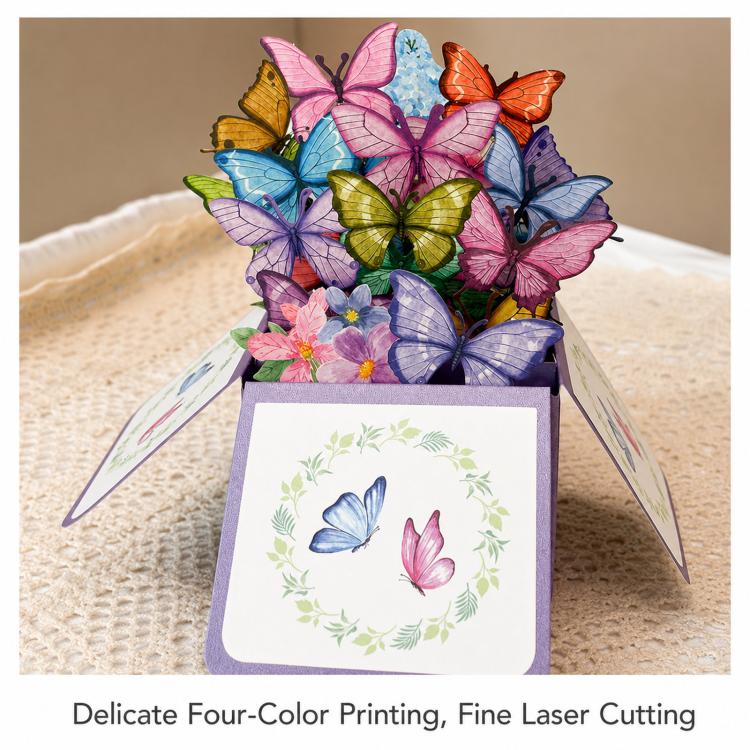 3D Pop-Up Box Butterfly Greeting Card Purple Butterfly Blessing Card