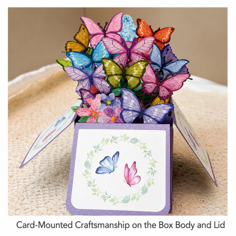 3D Pop-Up Box Butterfly Greeting Card Purple Butterfly Blessing Card