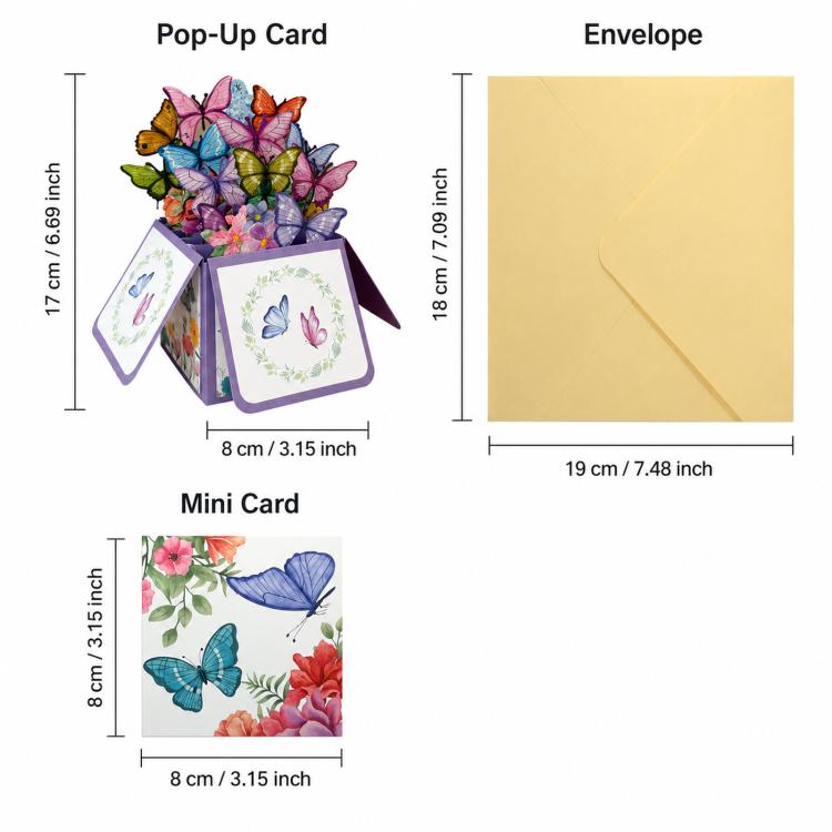 3D Pop-Up Box Butterfly Greeting Card Purple Butterfly Blessing Card