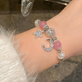 Star Moon Strawberry Quartz Bead Bracelet Women Exquisite Fringe Accessory