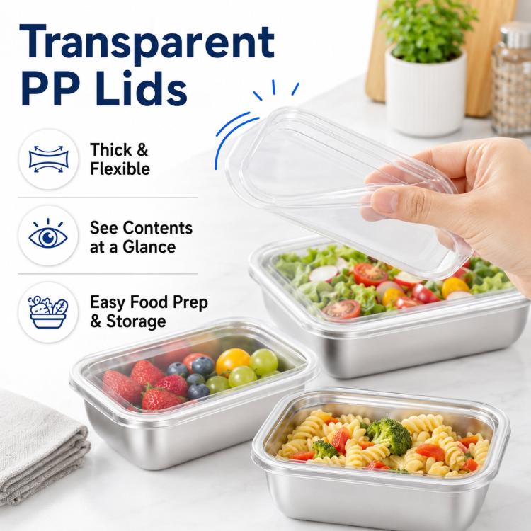 LsCook 5pcs Food-Grade Stainless Steel Food Storage Containers With Lids for Refrigerator Storage Box, 13.5x10.5x5 With White Lid