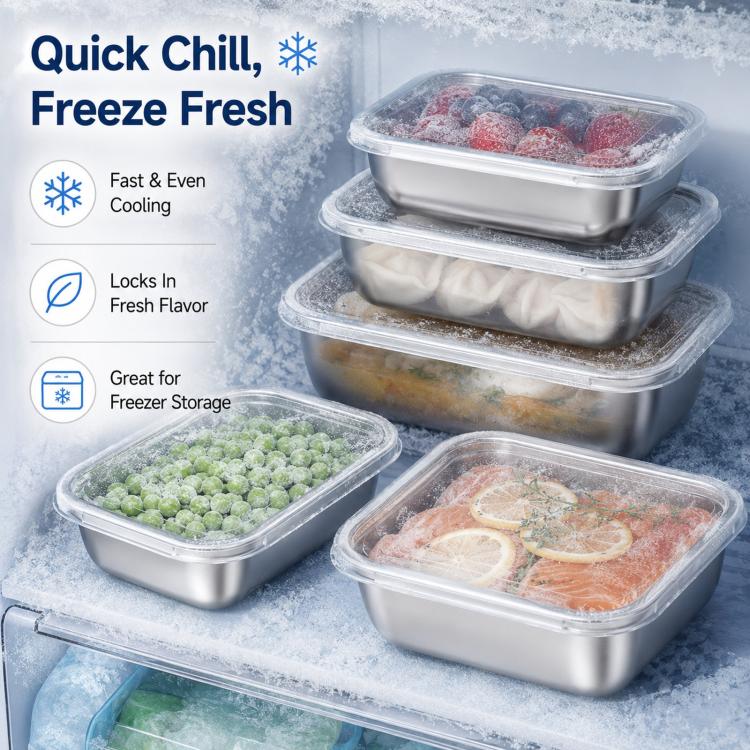 LsCook 5pcs Food-Grade Stainless Steel Food Storage Containers With Lids for Refrigerator Storage Box, 13.5x10.5x5 With White Lid