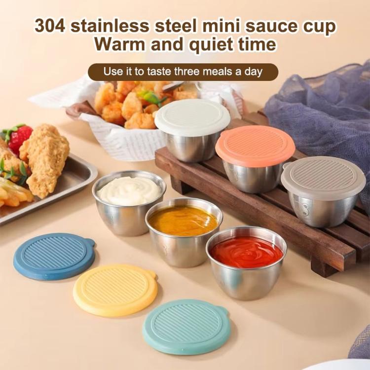 LsCook 4pcs Mini 304 Stainless Steel Portable Dip Seasoning Container 80ml With Lid Bear Dish