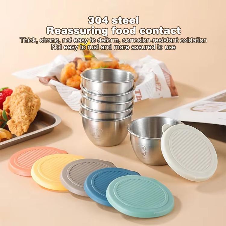 LsCook 4pcs Mini 304 Stainless Steel Portable Dip Seasoning Container 80ml With Lid Bear Dish