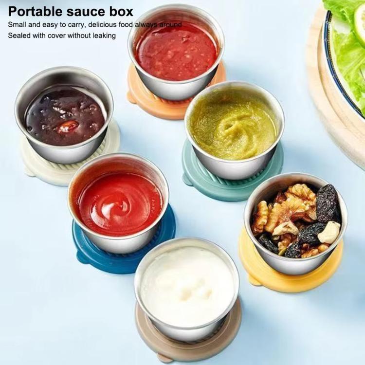 LsCook 4pcs Mini 304 Stainless Steel Portable Dip Seasoning Container 80ml With Lid Bear Dish