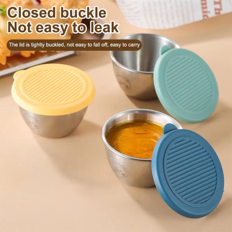 LsCook 4pcs Mini 304 Stainless Steel Portable Dip Seasoning Container 80ml With Lid Bear Dish