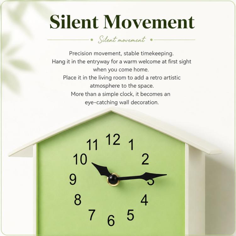 Modern Cuckoo Clock Kids House Shaped Wall Clock with Bird Chime Quiet Non-Ticking Decorative Wall Clock for Living Room Bedroom