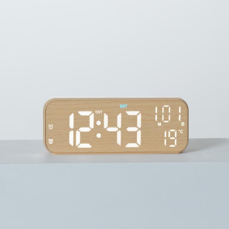 Modern LED Digital Desk Clock with Temperature Date, Silent Alarm Clock with Dual Alarm, 5801 Yellow Wood Grain, 5801 Grey Fabric, 5802 Yellow Wood Grain, 5802 Grey Fabric