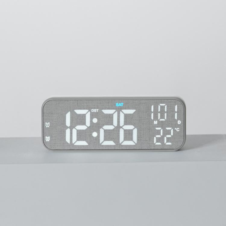 Modern LED Digital Desk Clock with Temperature Date, Silent Alarm Clock with Dual Alarm, 5801 Yellow Wood Grain, 5801 Grey Fabric, 5802 Yellow Wood Grain, 5802 Grey Fabric
