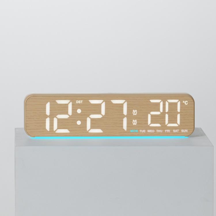Modern LED Digital Desk Clock with Temperature Date, Silent Alarm Clock with Dual Alarm, 5801 Yellow Wood Grain, 5801 Grey Fabric, 5802 Yellow Wood Grain, 5802 Grey Fabric