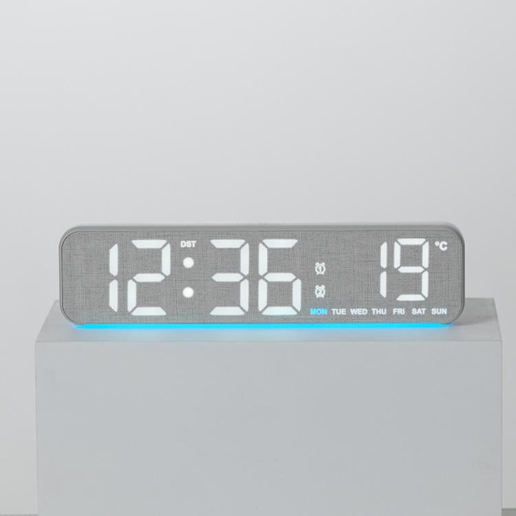 Modern LED Digital Desk Clock with Temperature Date, Silent Alarm Clock with Dual Alarm, 5801 Yellow Wood Grain, 5801 Grey Fabric, 5802 Yellow Wood Grain, 5802 Grey Fabric