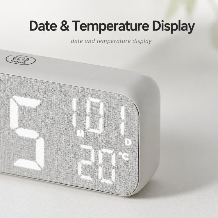 Modern LED Digital Desk Clock with Temperature Date, Silent Alarm Clock with Dual Alarm, 5801 Yellow Wood Grain, 5801 Grey Fabric, 5802 Yellow Wood Grain, 5802 Grey Fabric