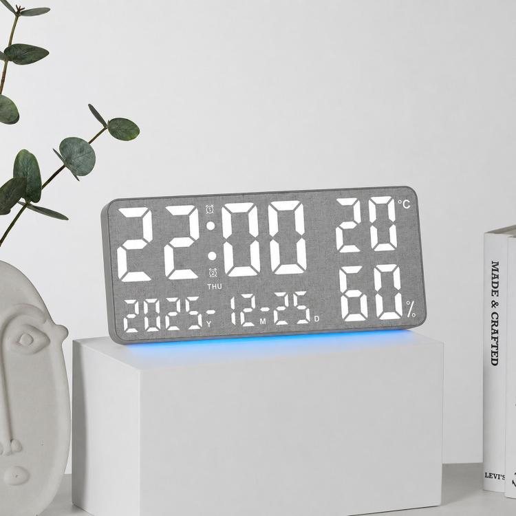 Large Display Digital Wall Clock With Temp Humidity Dual Alarm Desk Clock, GH8070 Woodgrain Fixed White Light, GH8070 Fabric Fixed White Light, GH8071 Woodgrain Color Changing, GH8071 Fabric Color Changing
