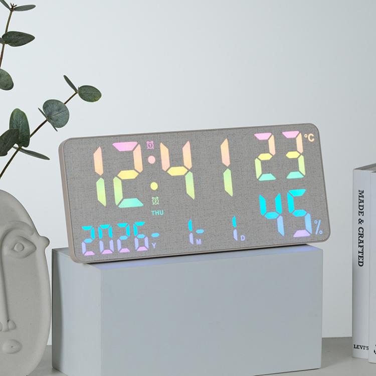 Large Display Digital Wall Clock With Temp Humidity Dual Alarm Desk Clock, GH8070 Woodgrain Fixed White Light, GH8070 Fabric Fixed White Light, GH8071 Woodgrain Color Changing, GH8071 Fabric Color Changing