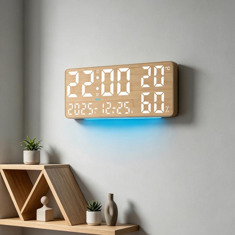 Large Display Digital Wall Clock With Temp Humidity Dual Alarm Desk Clock, GH8070 Woodgrain Fixed White Light, GH8070 Fabric Fixed White Light, GH8071 Woodgrain Color Changing, GH8071 Fabric Color Changing