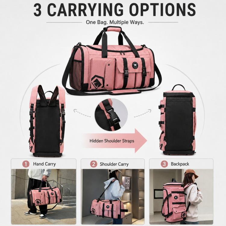 3-Way Convertible Sports Gym Bag With Shoe Compartment Water-Resistant Travel Duffle Backpack With Wet Pocket For Men Women