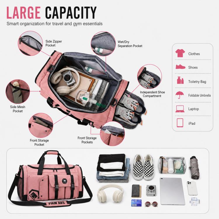 3-Way Convertible Sports Gym Bag With Shoe Compartment Water-Resistant Travel Duffle Backpack With Wet Pocket For Men Women