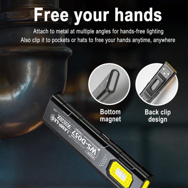 WS-D057 Ultra-Thin Multifunctional COB High Bright Flashlight Outdoor Portable Clip-On Magnetic LED Work Light, WS-D057