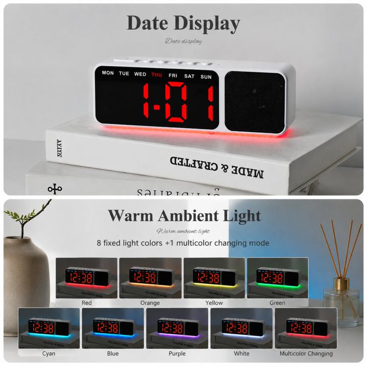 Bluetooth Speaker Digital Alarm Clock with Night Light Large LED Display Clock with Date, Dimmer and Dual Snooze Alarms
