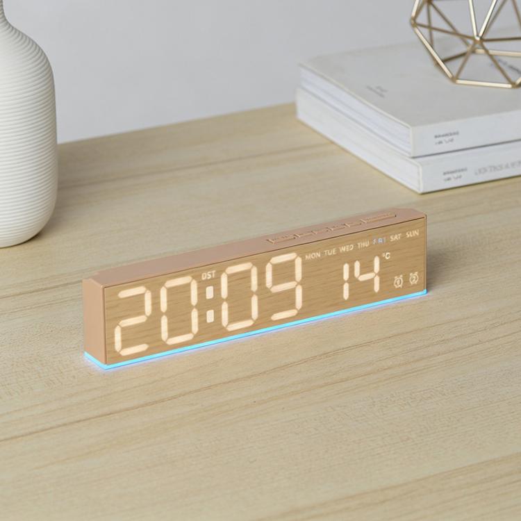 LED Digital Alarm Clock  With Temperature Display DST Dual Alarm, 6665A Wood Grain, 6665B Fabric Texture, 6686A Wood Grain, 6686B Fabric Texture