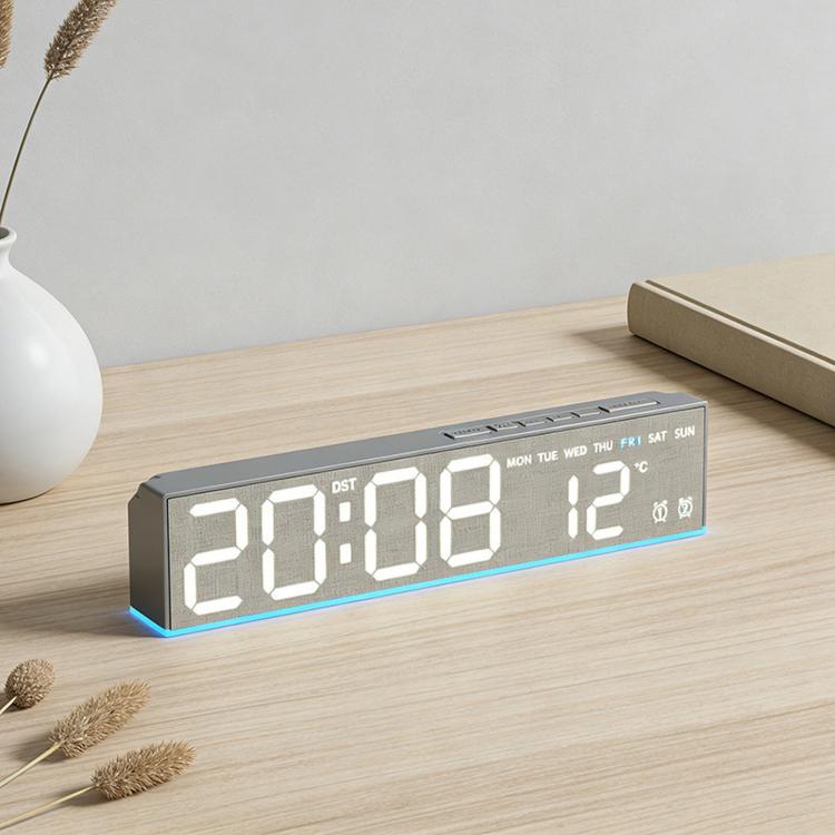 LED Digital Alarm Clock  With Temperature Display DST Dual Alarm, 6665A Wood Grain, 6665B Fabric Texture, 6686A Wood Grain, 6686B Fabric Texture