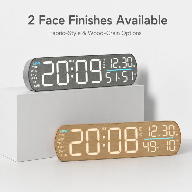 LED Digital Alarm Clock  With Temperature Display DST Dual Alarm, 6665A Wood Grain, 6665B Fabric Texture, 6686A Wood Grain, 6686B Fabric Texture