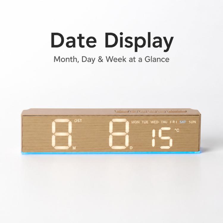 LED Digital Alarm Clock  With Temperature Display DST Dual Alarm, 6665A Wood Grain, 6665B Fabric Texture, 6686A Wood Grain, 6686B Fabric Texture