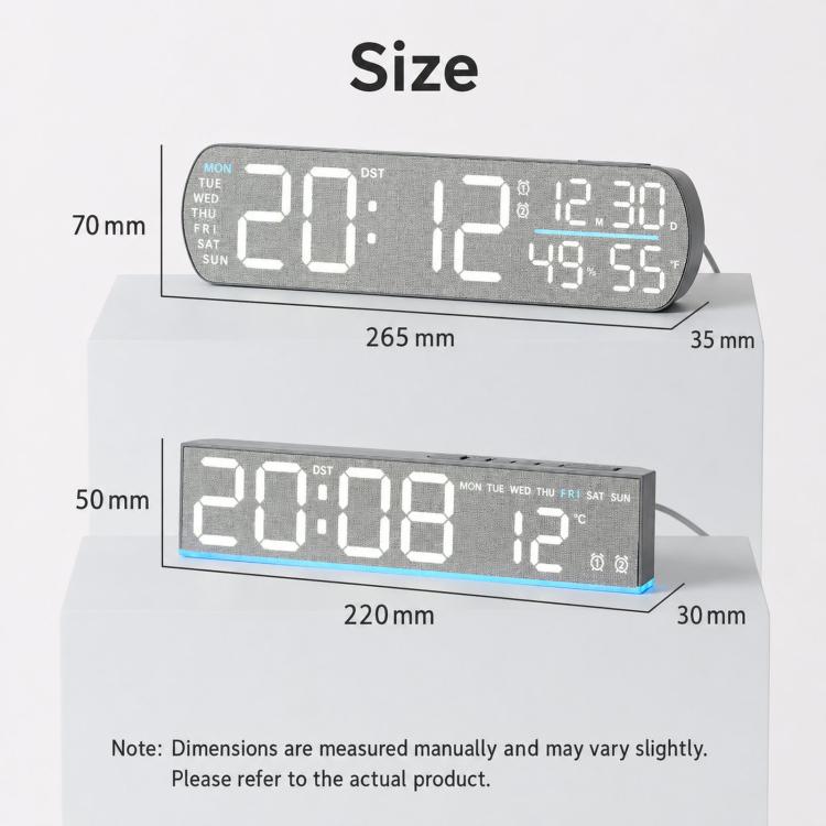 LED Digital Alarm Clock  With Temperature Display DST Dual Alarm, 6665A Wood Grain, 6665B Fabric Texture, 6686A Wood Grain, 6686B Fabric Texture
