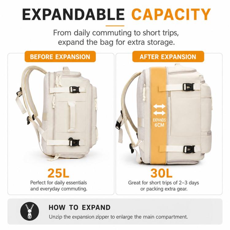 Expandable Travel Backpack Flight Approved Carry On Gym Backpack with Shoe Compartment USB Port