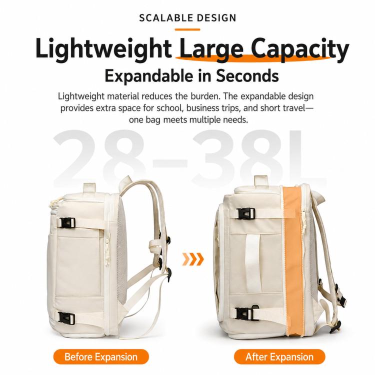Expandable Travel Backpack Flight Approved 28-38L Carry On Backpack with Shoe Compartment 15.6-inch Laptop Pocket