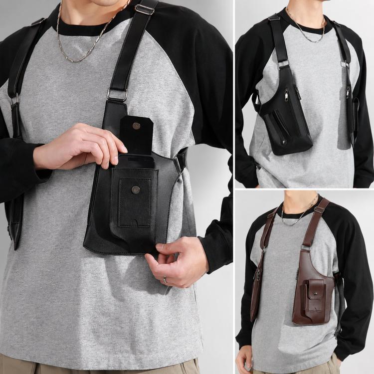 PU Leather Underarm Shoulder Bag Harness Anti Theft Chest Rig with Adjustable Straps Techwear Utility Vest Bag