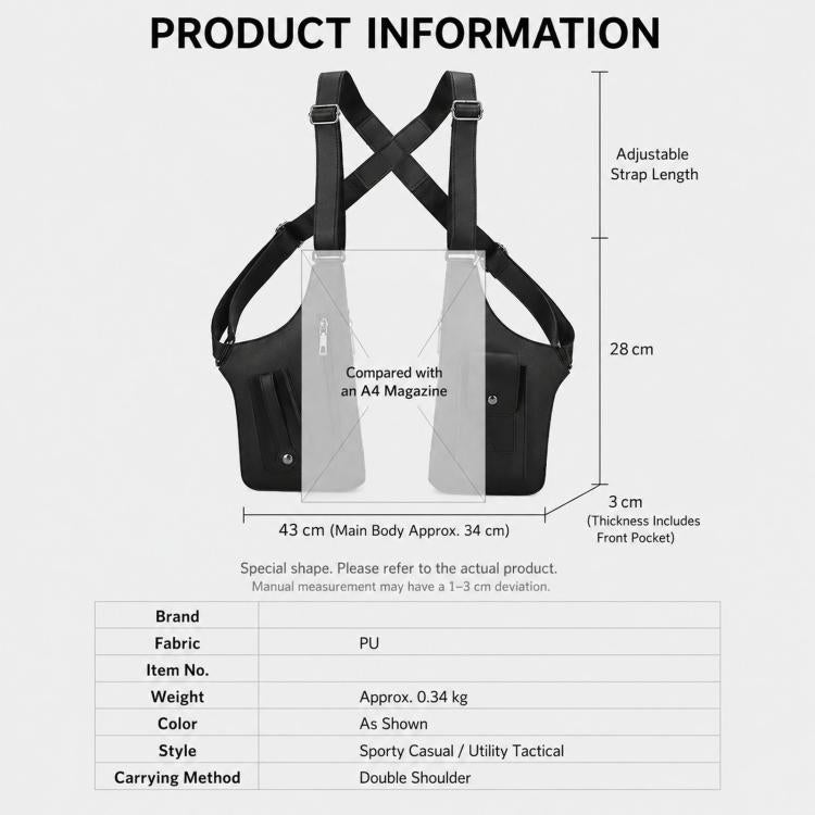 PU Leather Underarm Shoulder Bag Harness Anti Theft Chest Rig with Adjustable Straps Techwear Utility Vest Bag