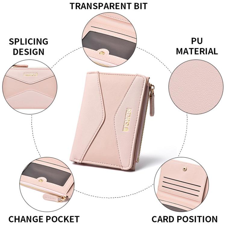 RECHRSLM 6614-2 Color Block Short Women Wallet Simple 2-Fold Student Card Holder