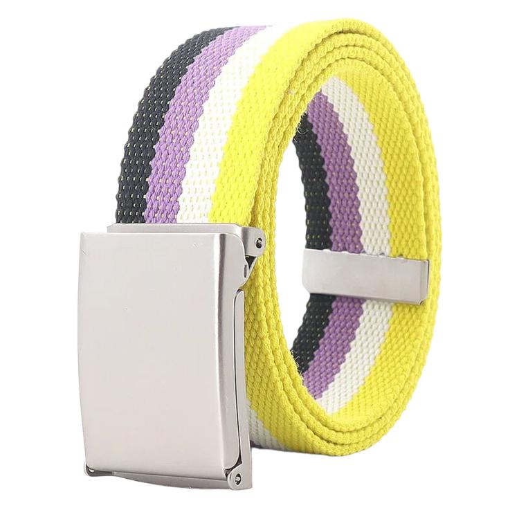 Rainbow Canvas Web Belt Striped Casual Flip-Top Buckle Belt With Bottle Opener, 120cm