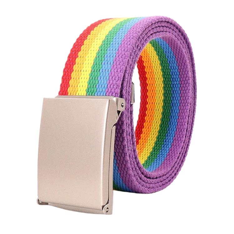 Rainbow Canvas Web Belt Striped Casual Flip-Top Buckle Belt With Bottle Opener, 120cm
