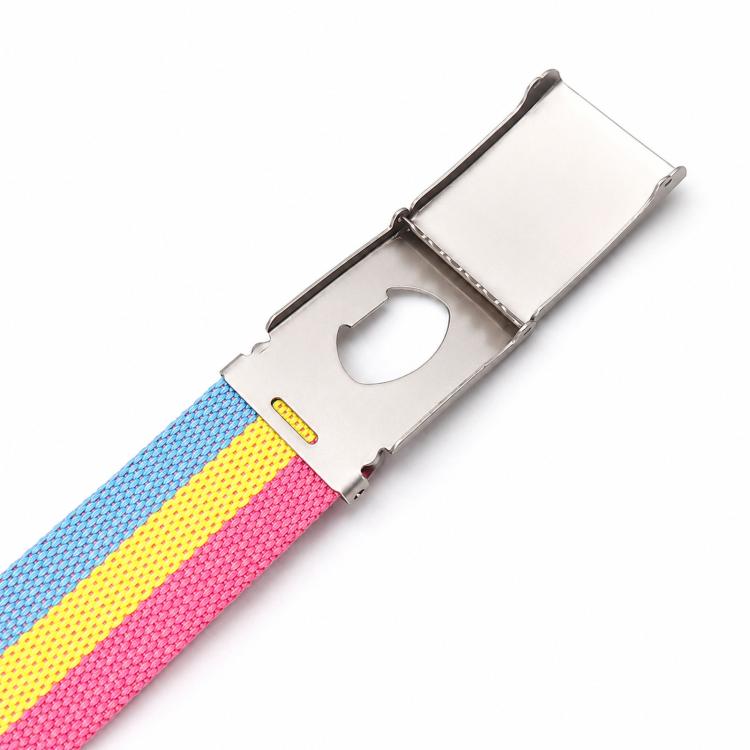 Rainbow Canvas Web Belt Striped Casual Flip-Top Buckle Belt With Bottle Opener, 120cm