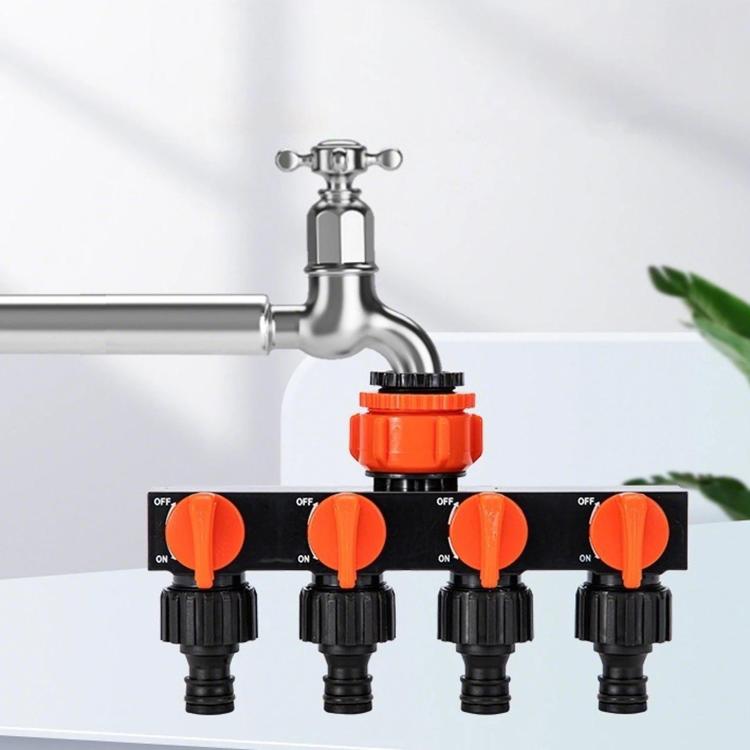 4-Way Water Tap Splitter With On-Off Switch 1 Inlet 4 Outlets Quick Connect Valve Connector