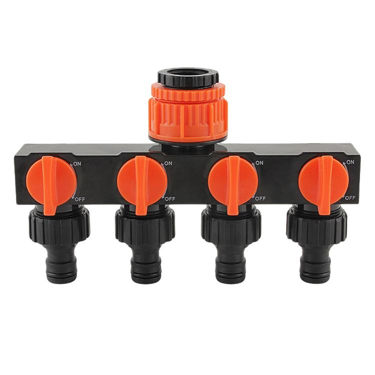 4-Way Water Tap Splitter With On-Off Switch 1 Inlet 4 Outlets Quick Connect Valve Connector