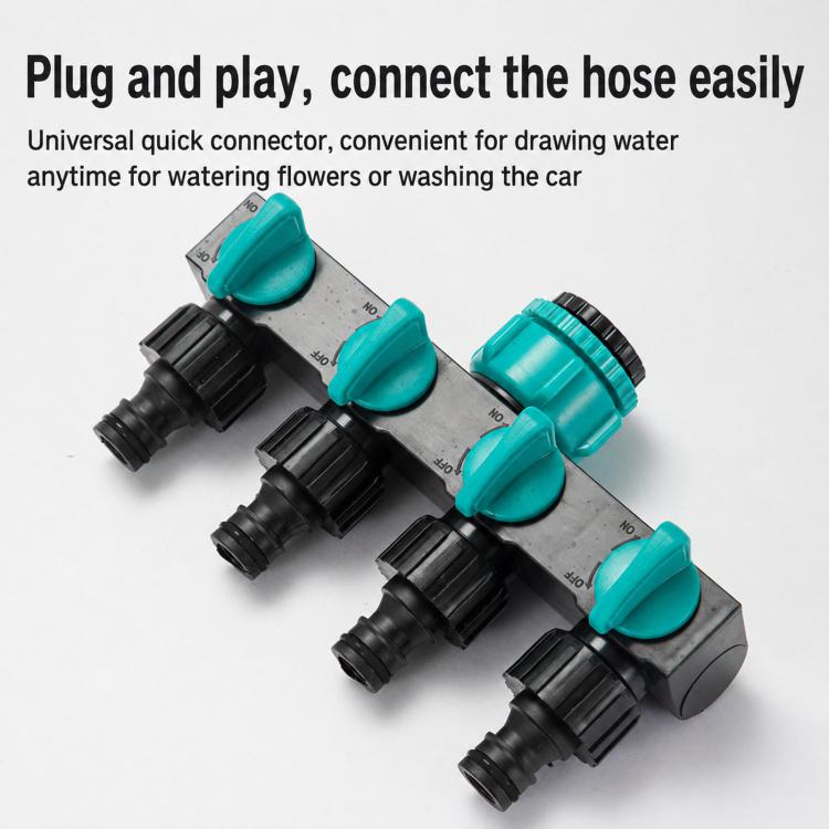 4-Way Water Tap Splitter With On-Off Switch 1 Inlet 4 Outlets Quick Connect Valve Connector