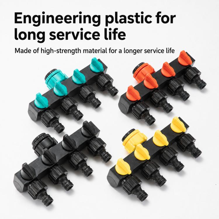 4-Way Water Tap Splitter With On-Off Switch 1 Inlet 4 Outlets Quick Connect Valve Connector
